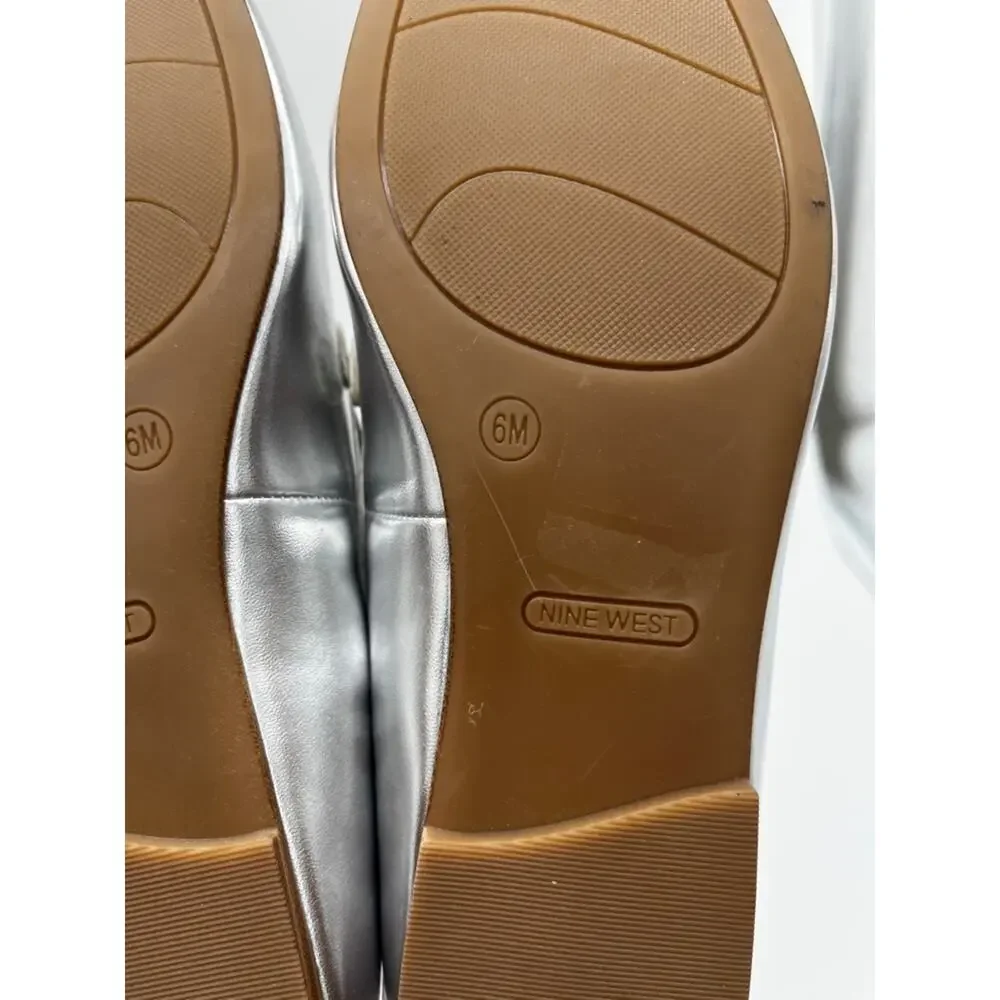 Nine West Bennit Bit Chain Loafers Metallic Silver - Size 6M